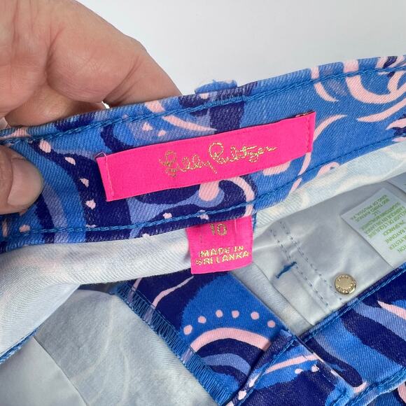 EUC Lilly Pulitzer Pants South Ocean Skinny Crop Coastal Blue Whispurr 10 - Picture 6 of 11